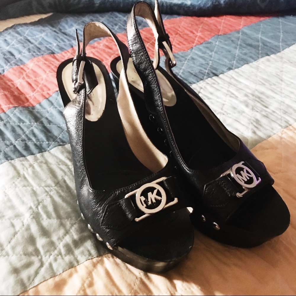 Michael Kors Black Peep Toe Wedges